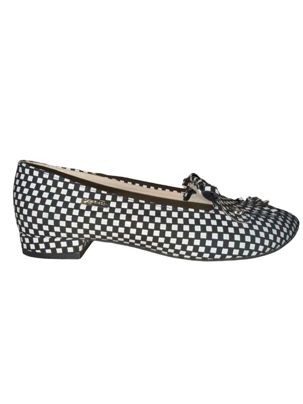Zapato Handmade Leather Shoes Black & White Check Kilt Slip-on Loafers Sz 9